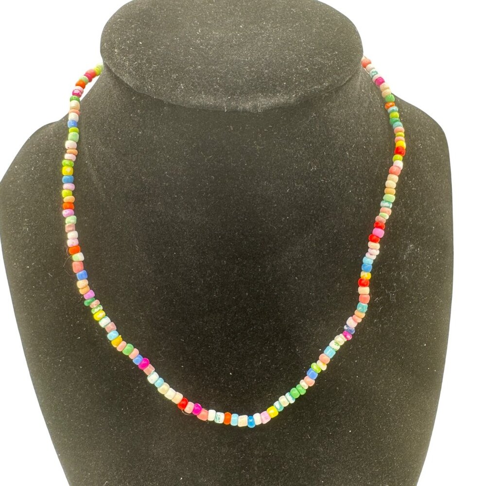 Colorful Multicolor Seed Bead Necklace With Lobster Clasp & Adjustable Chain